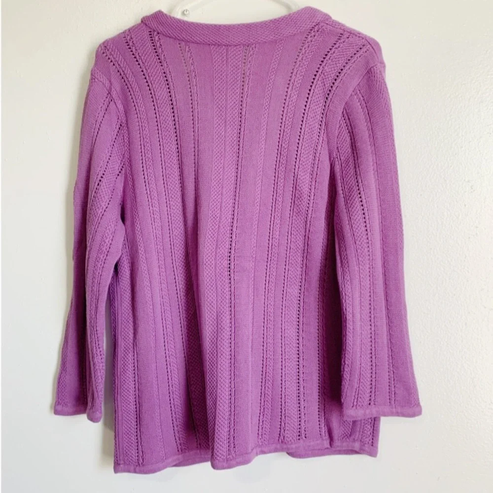J. Jill Purple Cable Grandpa Cardigan V-Neck 4 button Closure Medium_2